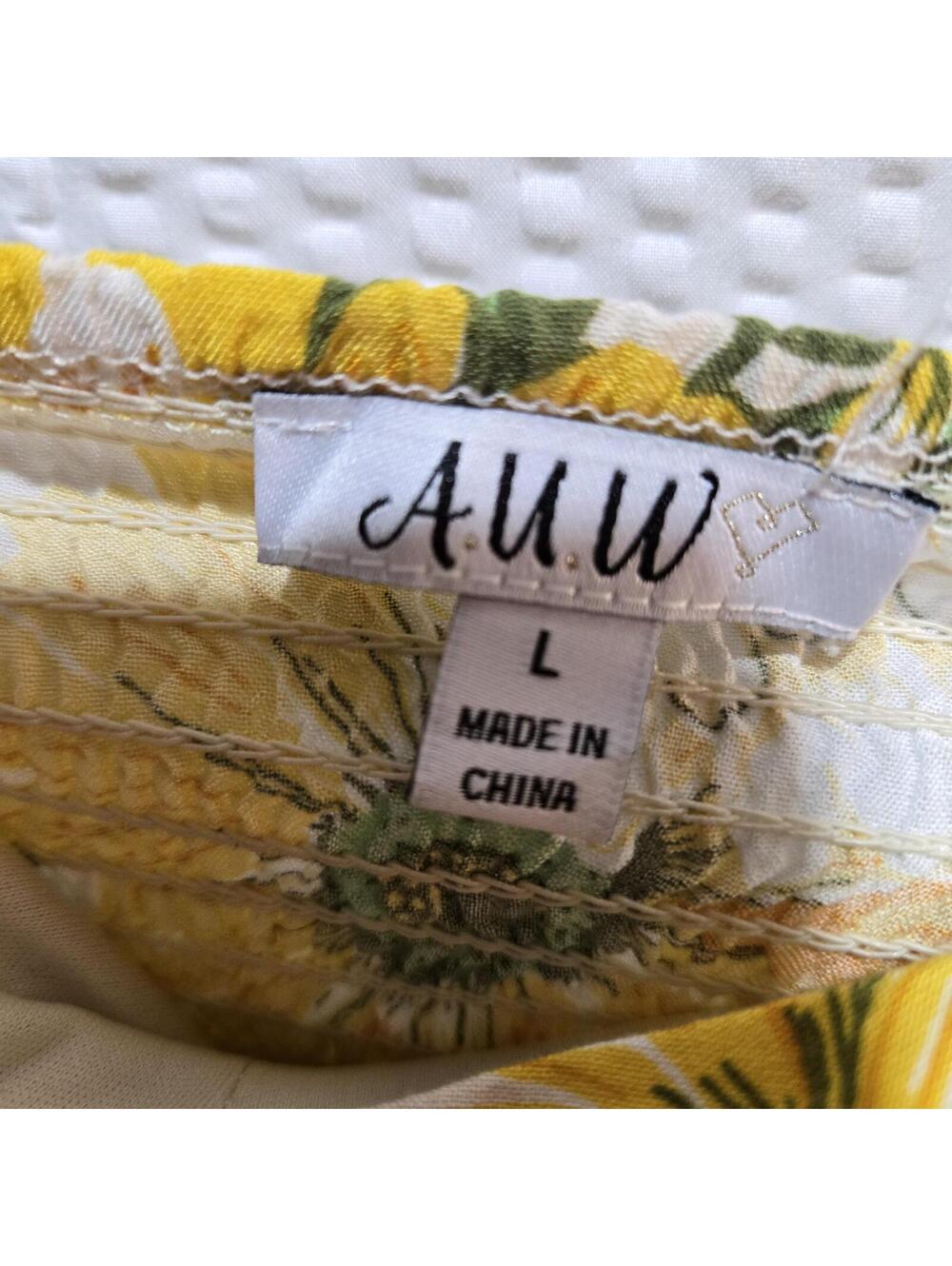 A.U.W. Sunflower Tiered Mini Dress Large Yellow Boho Cottagecore Sun Dress L - Picture 6 of 8